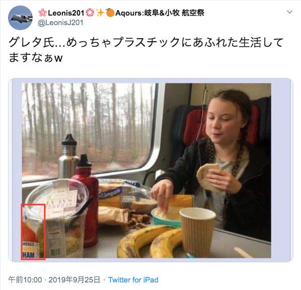 グレタは2019年９月にも、豪華な列車の中でプラスチックだらけの容器で食事をとっている写真を公開して、ツッコミが殺到したことがある。