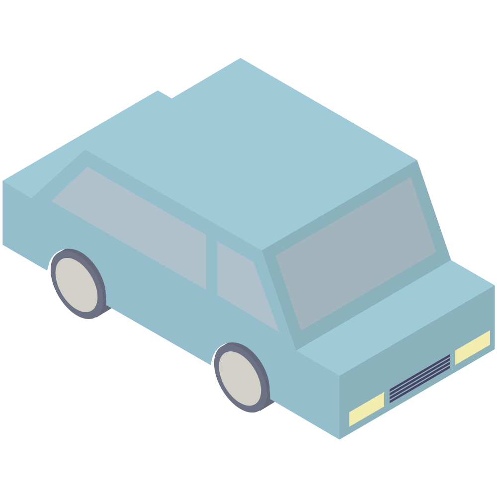 シンプルでアイソメトリックな3Dの青い車の素材