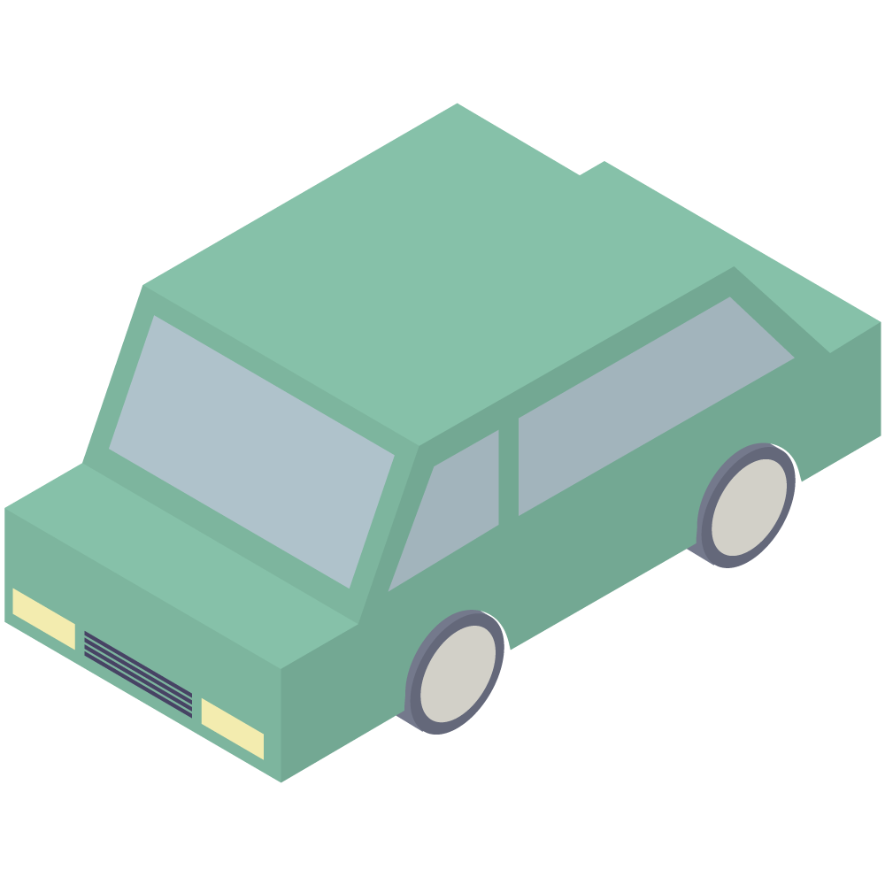 シンプルでアイソメトリックな3Dの緑の車の素材