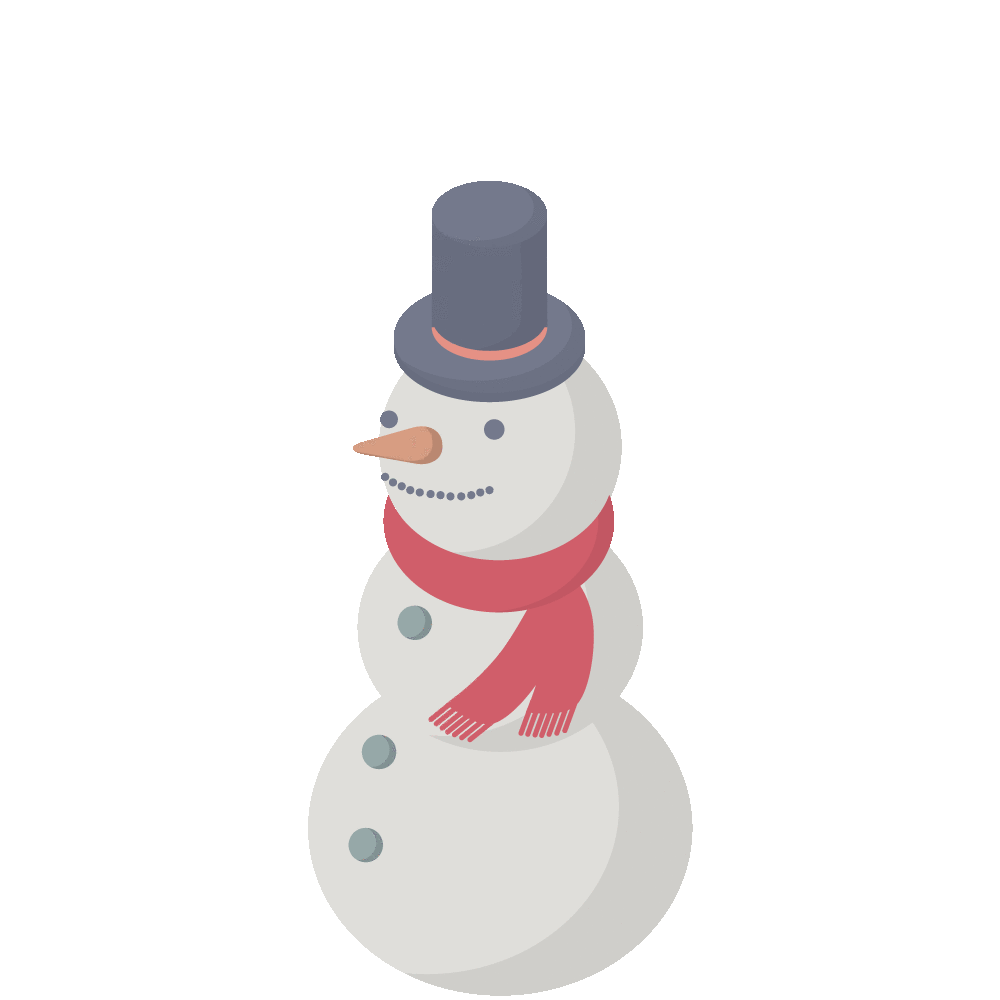 シンプルでかわいい雪だるまのシルクハットと鼻が飛び出すGIFアニメ素材