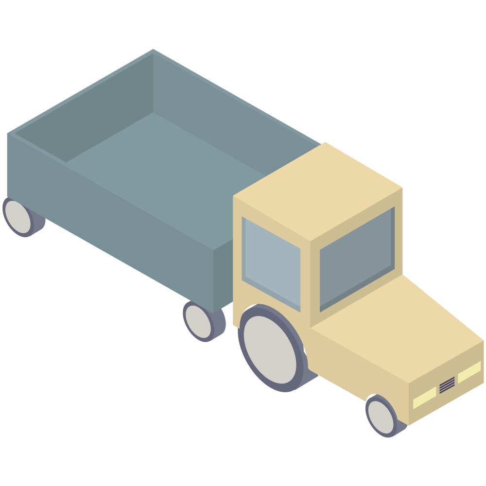 シンプルでかわいい荷台のある小さい黄色のトラックの素材